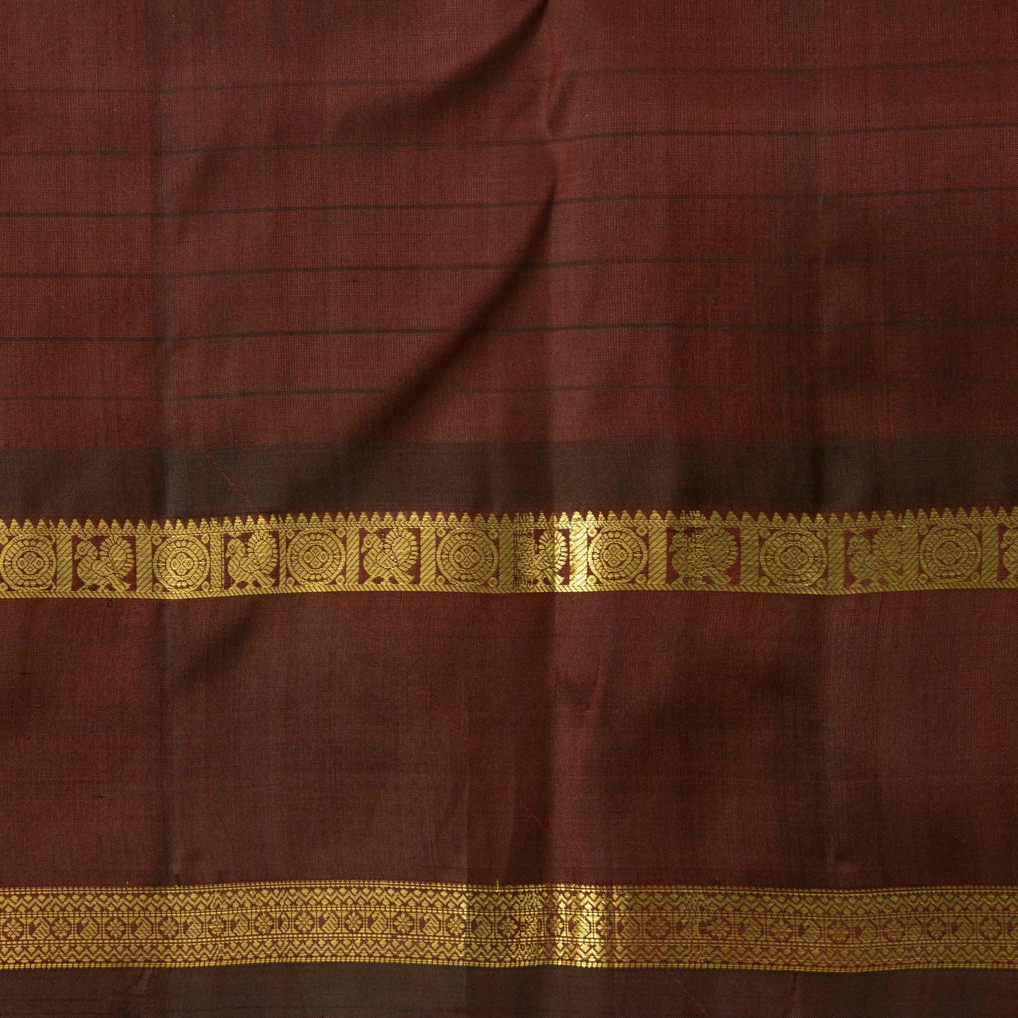 Maroon And Brown Kanchipuram Silk Saree With Rettai Pettu Border And Silver And Gold Zari For Festive Wear PV NYC 1608