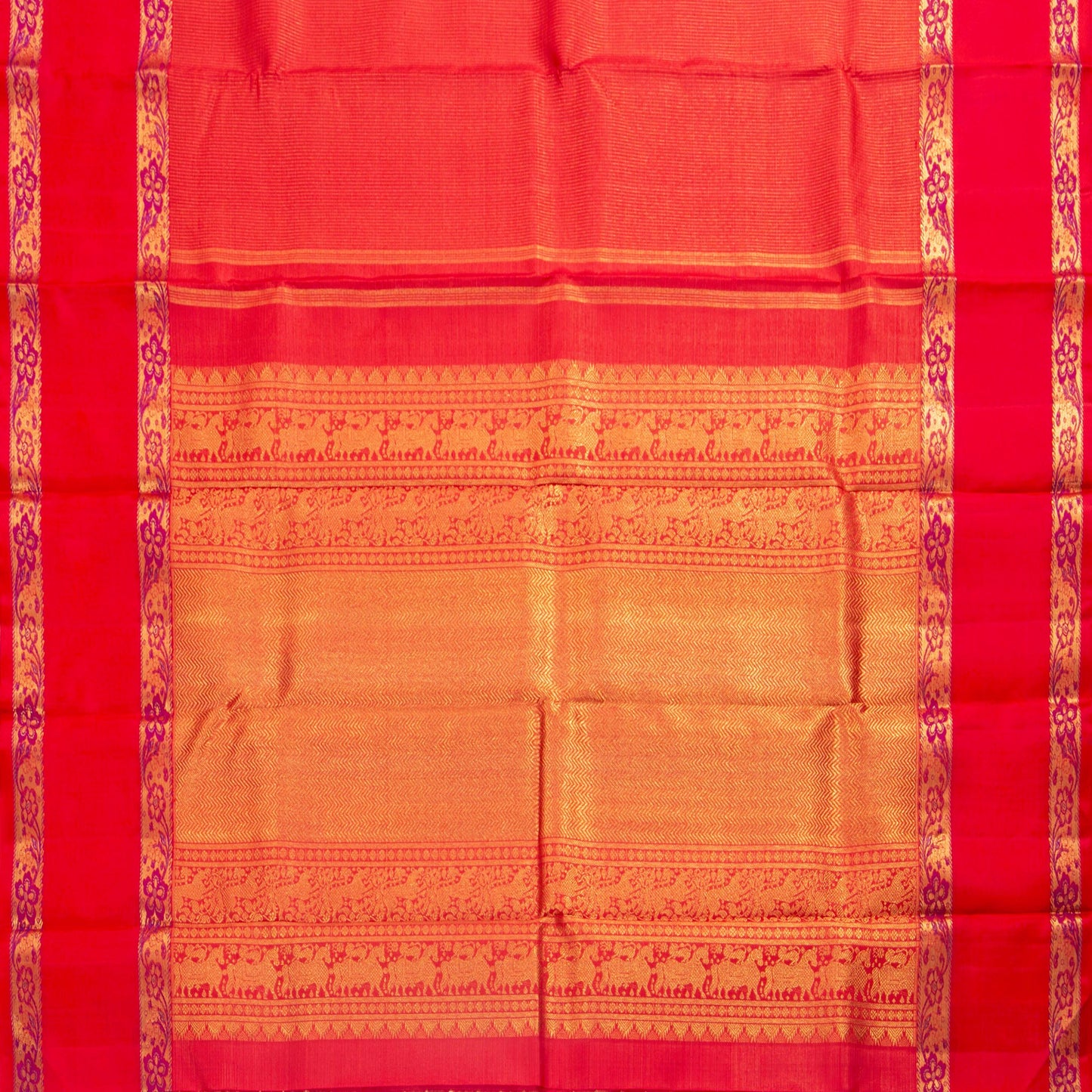 Red Kanchipuram Silk Saree With Zari Checks For Wedding Wear PV NYC 1580