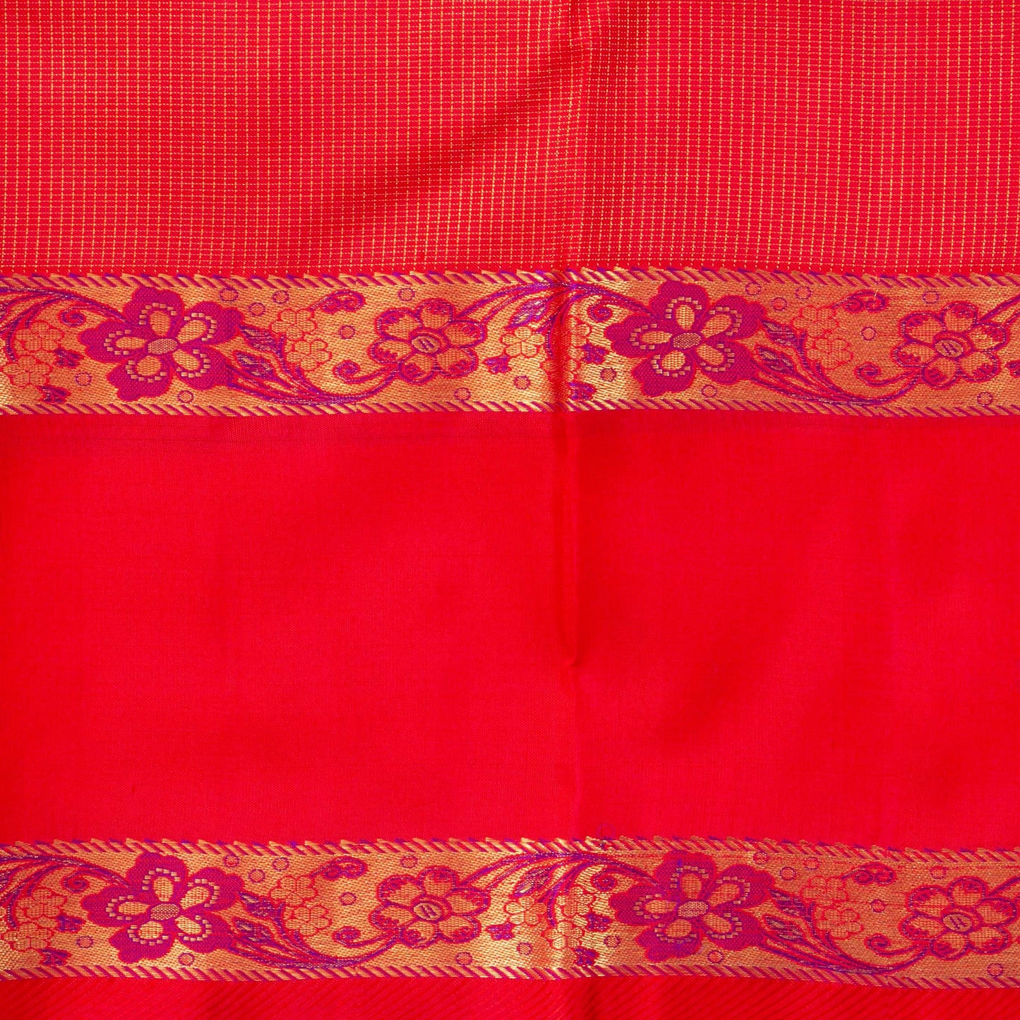 Red Kanchipuram Silk Saree With Zari Checks For Wedding Wear PV NYC 1580