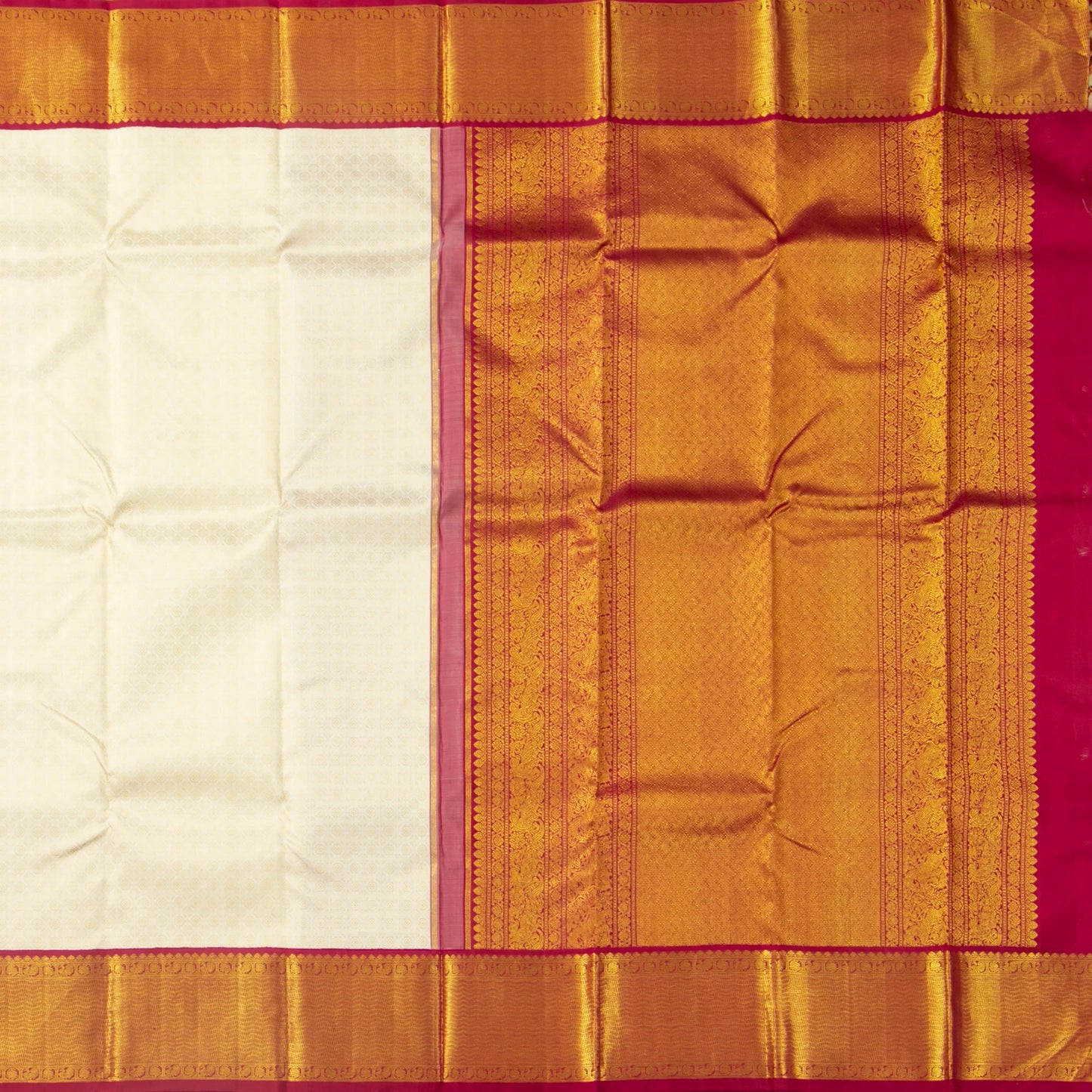 Off White And Red Kanchipuram Silk Saree For Wedding Wear PV NYC 1685