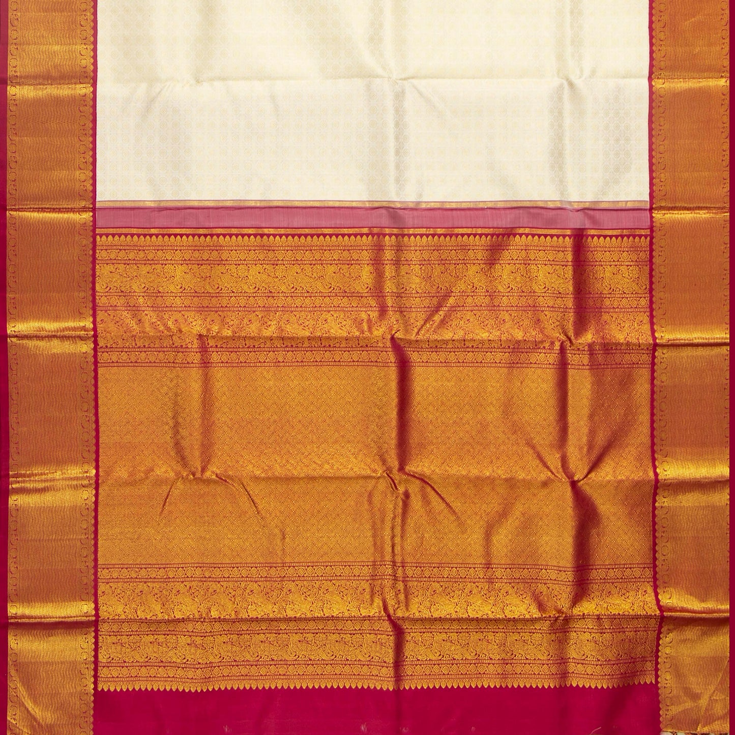Off White And Red Kanchipuram Silk Saree For Wedding Wear PV NYC 1685