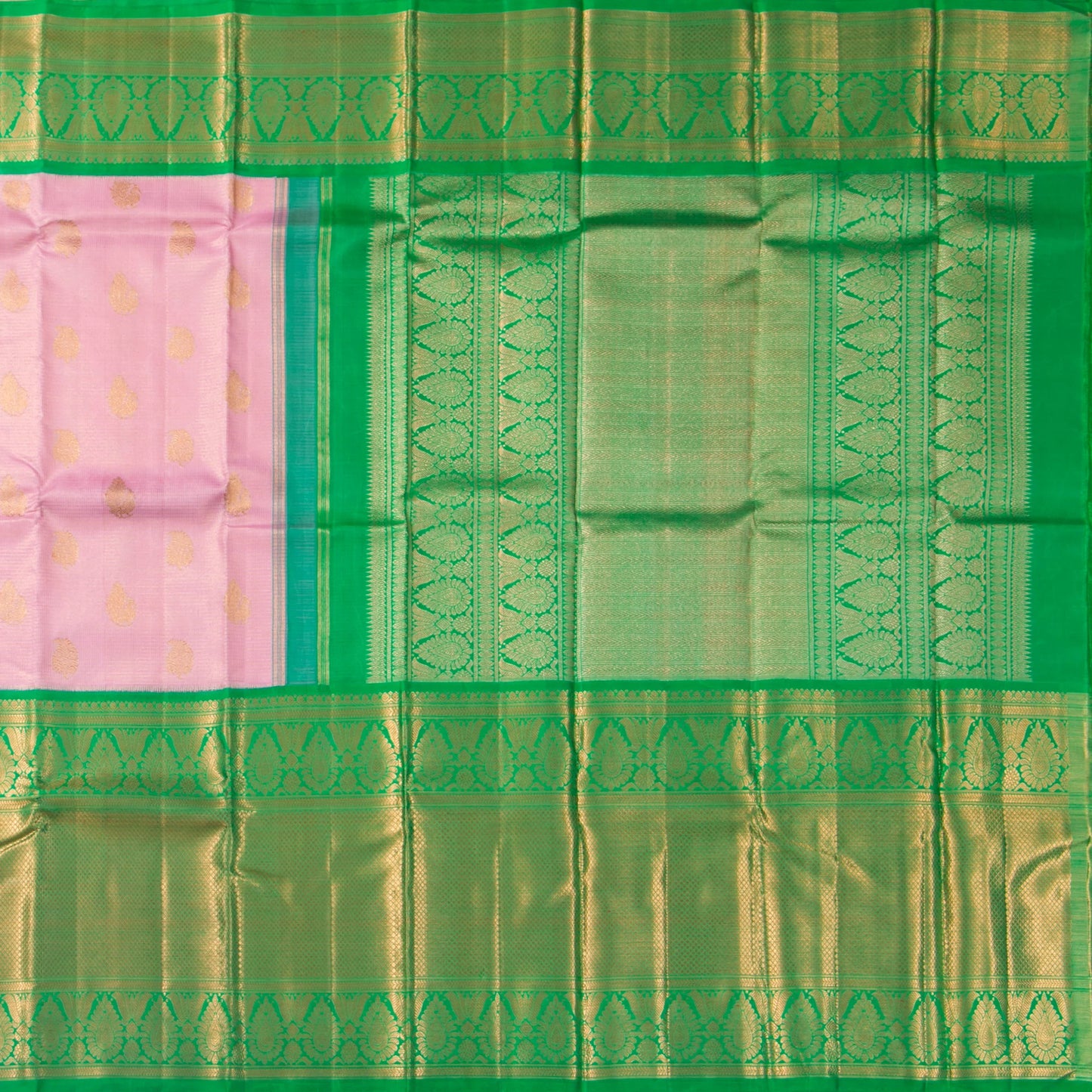 Pink And Green Kanchipuram Silk Saree For Wedding Wear PV NYC 1613