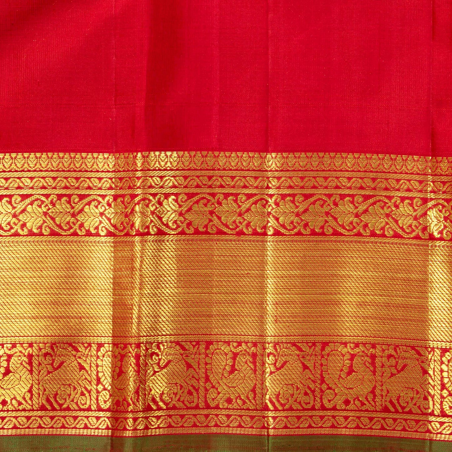 Mustard And Red Kanchipuram Silk Saree For Wedding Wear PV NYC 1656