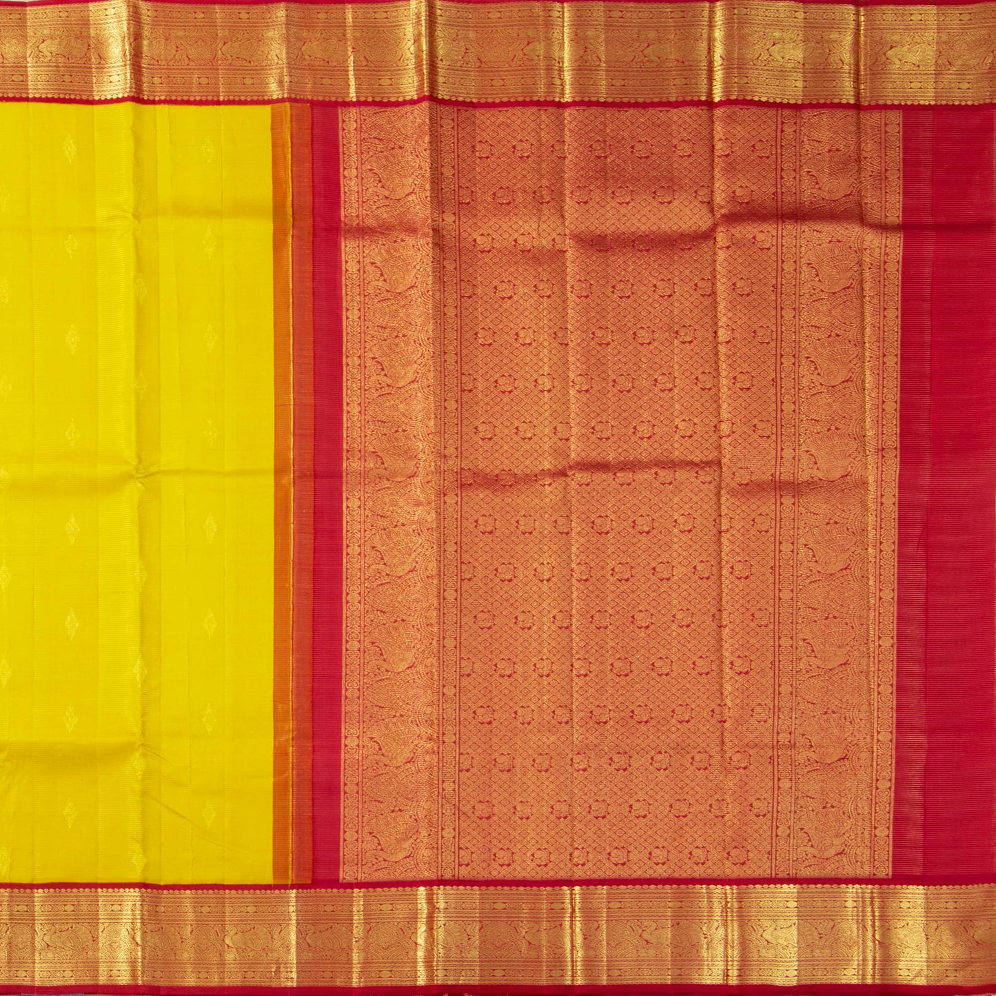 Yellow And Red Kanchipuram Silk Saree Vaira Oosi For Wedding Wear PV NYC 1581
