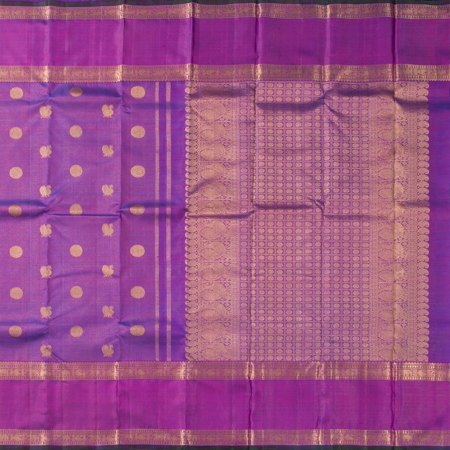 Purple Kanchipuram Silk Saree With Zari Checks For Wedding Wear PV NYC 1586
