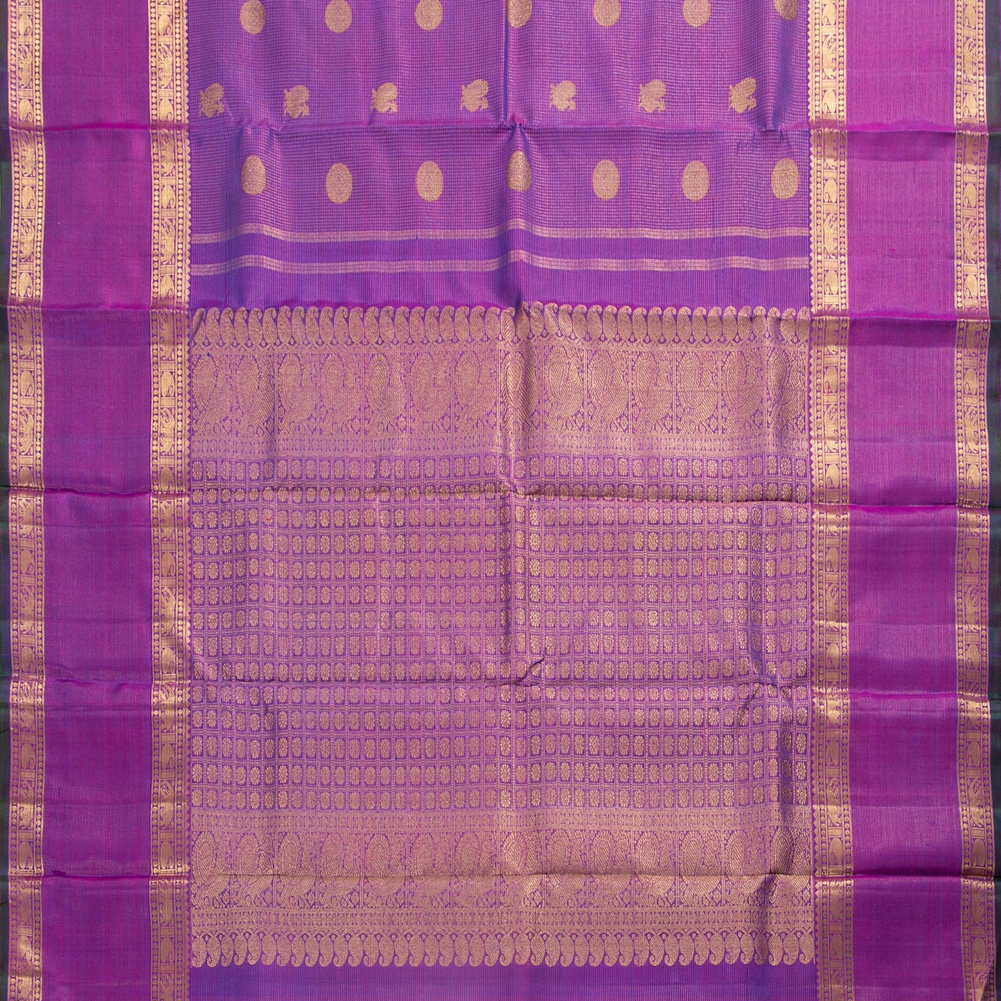 Purple Kanchipuram Silk Saree With Zari Checks For Wedding Wear PV NYC 1586