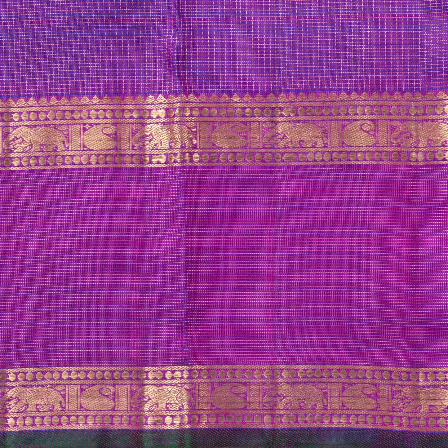 Purple Kanchipuram Silk Saree With Zari Checks For Wedding Wear PV NYC 1586