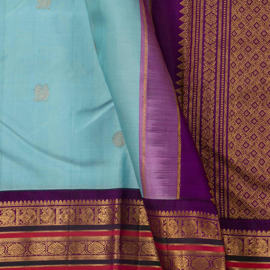 Anandha Blue And Magenta Kanchipuram Silk Saree For Wedding Wear PV J 1778