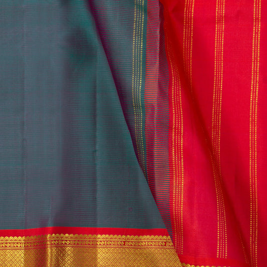 Blue And Red Kanchipuram Silk Saree For Festive Wear PV J 1269