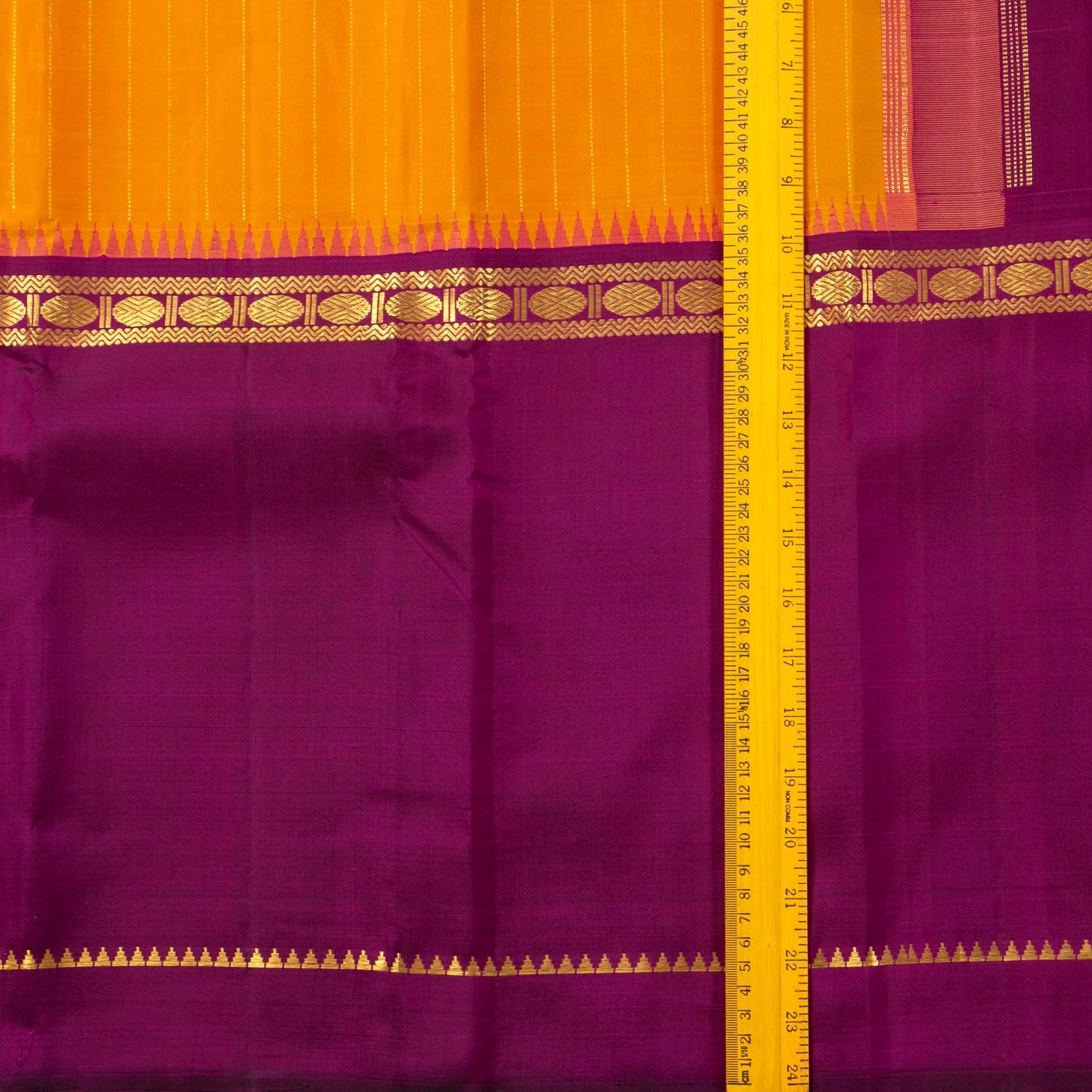 Mustard Yellow And Magenta Kanchipuram Silk Saree For Festive Wear PV J 1249