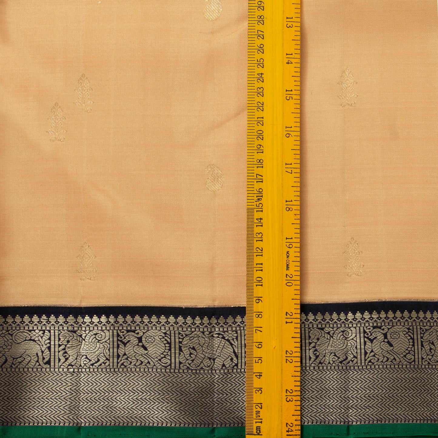 Pastel Peach And Black Kanchipuram Silk Saree For Festive Wear PV J 303