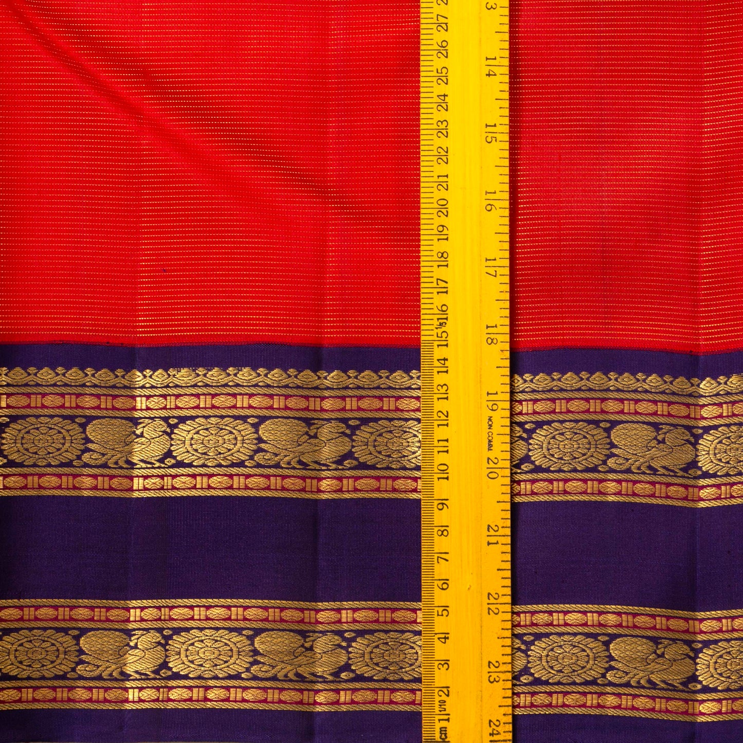Red And Blue Kanchipuram Silk Saree Vaira Oosi For Wedding Wear PV J 1049
