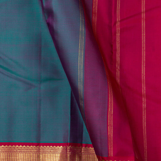 Blue And Red Kanchipuram Silk Saree For Festive Wear PV J 1798