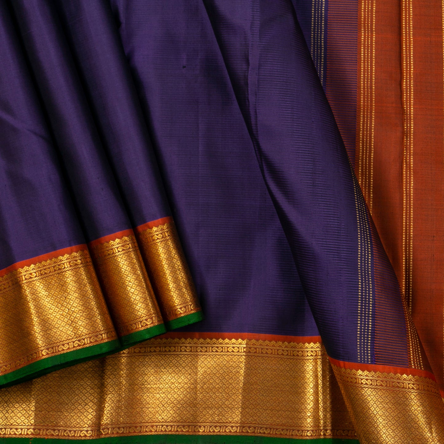 Navy Blue And Brown Kanchipuram Silk Saree For Festive Wear PV J 1799