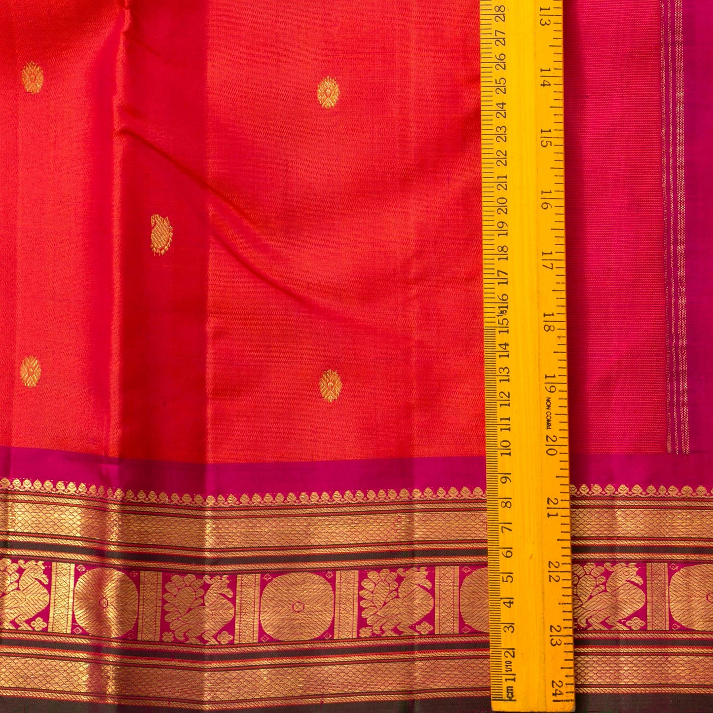 Orange And Pink Kanchipuram Silk Saree With Zari Buttas For Festive Wear PV J 954