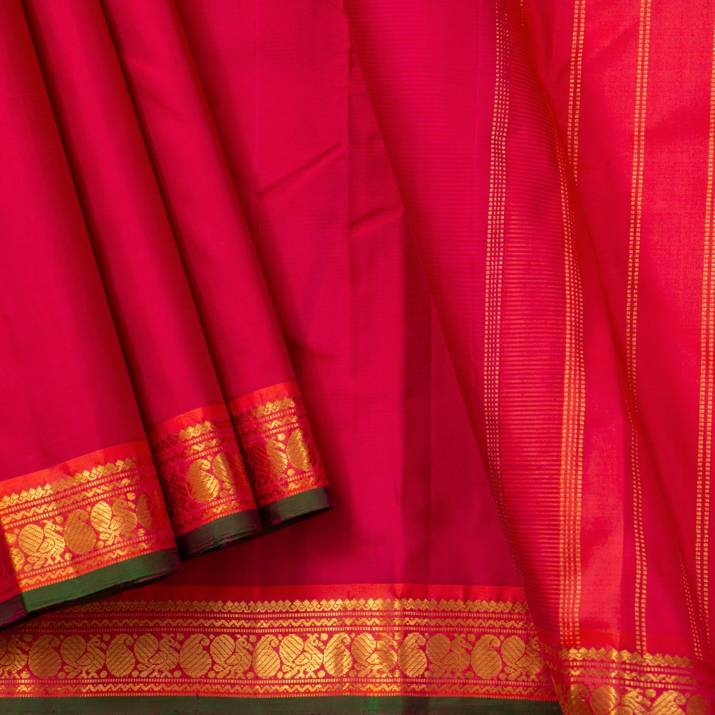 Pink And Orange Kanchipuram Silk Saree For Festive Wear PV J 1205