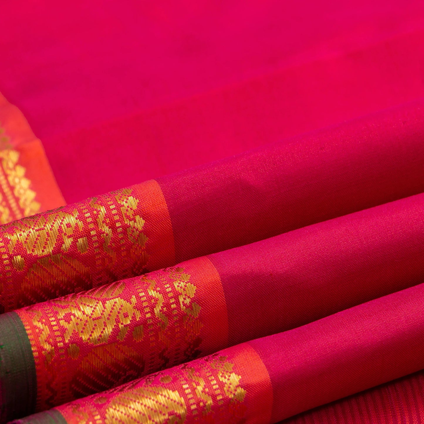 Pink And Orange Kanchipuram Silk Saree For Festive Wear PV J 1205