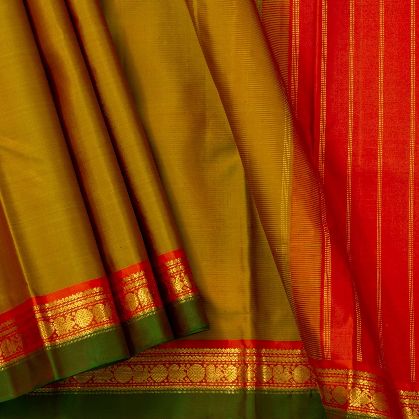 Green And Red Kanchipuram Silk Saree For Festive Wear PV J 1791