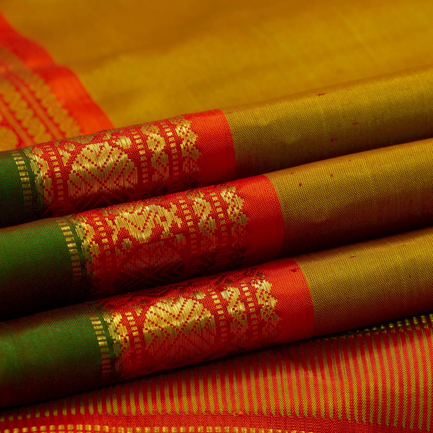 Green And Red Kanchipuram Silk Saree For Festive Wear PV J 1791