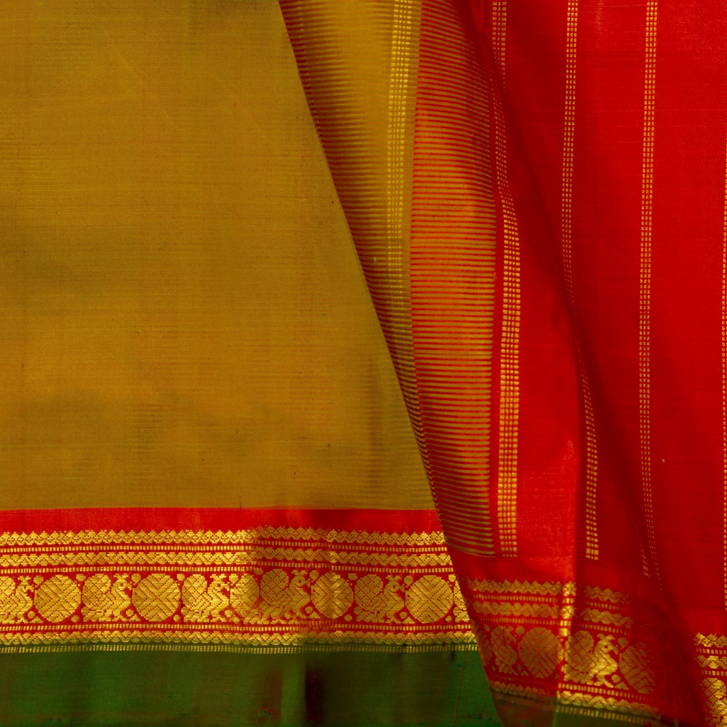 Green And Red Kanchipuram Silk Saree For Festive Wear PV J 1791