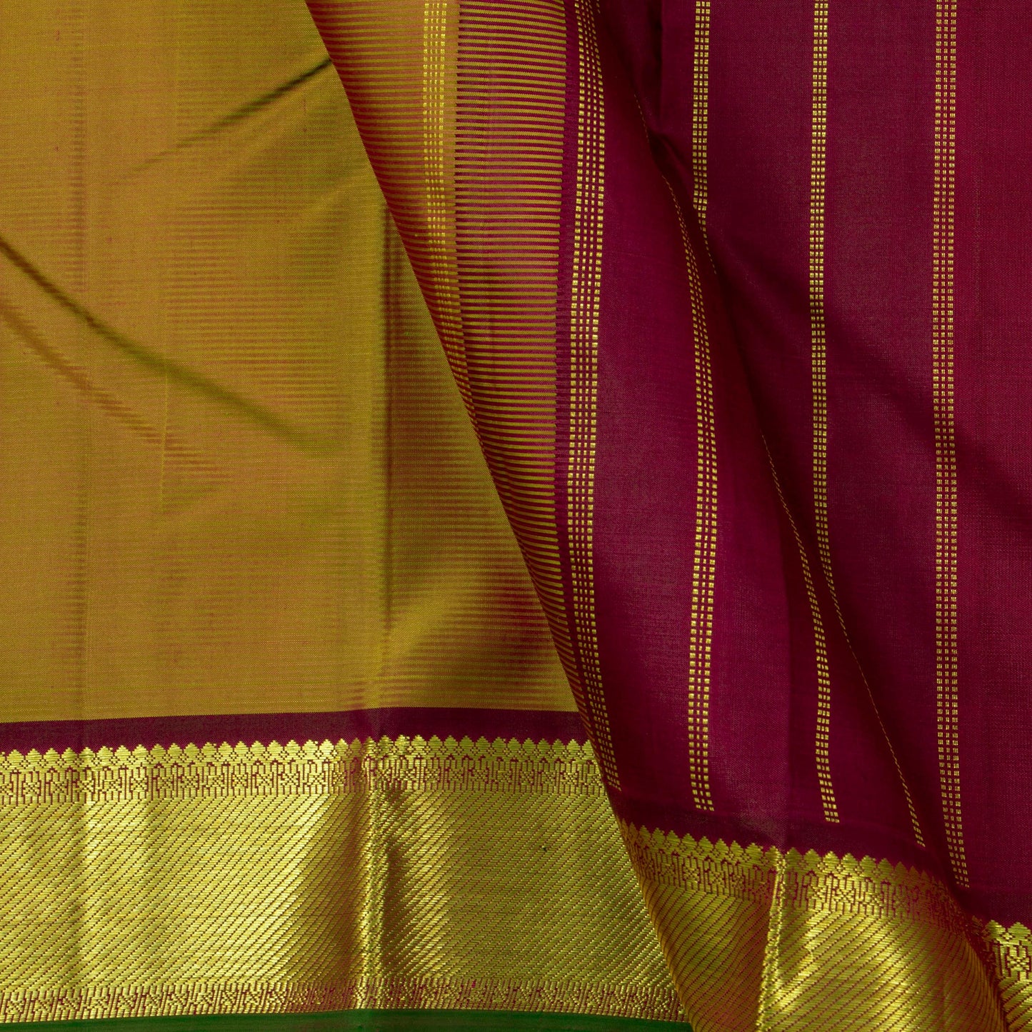 Mustard And Maroon Kanchipuram Silk Saree For Festive Wear PV J 933