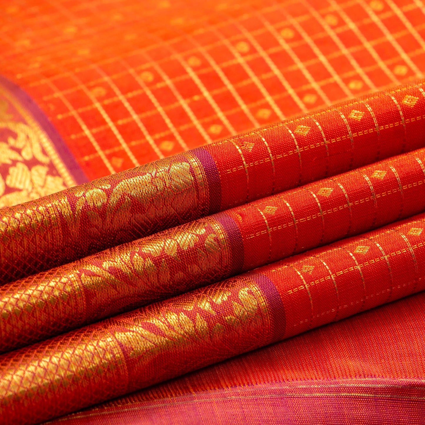 Orange Kanchipuram Silk Saree For Wedding Wear PV J 1514