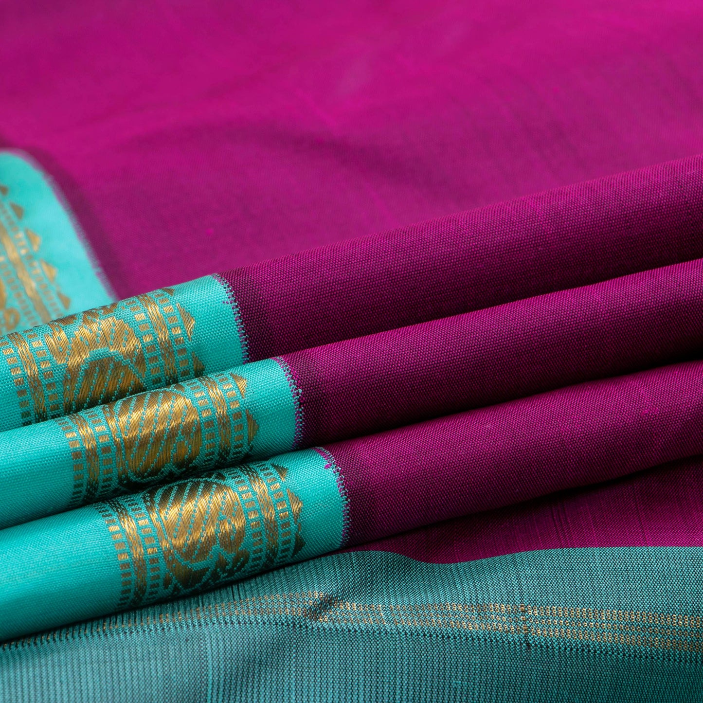 Magenta And Anandha Blue Kanchipuram Silk Saree For Festive Wear PV J 1784