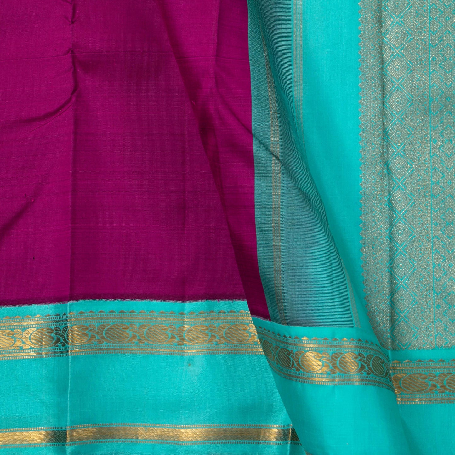 Magenta And Anandha Blue Kanchipuram Silk Saree For Festive Wear PV J 1784