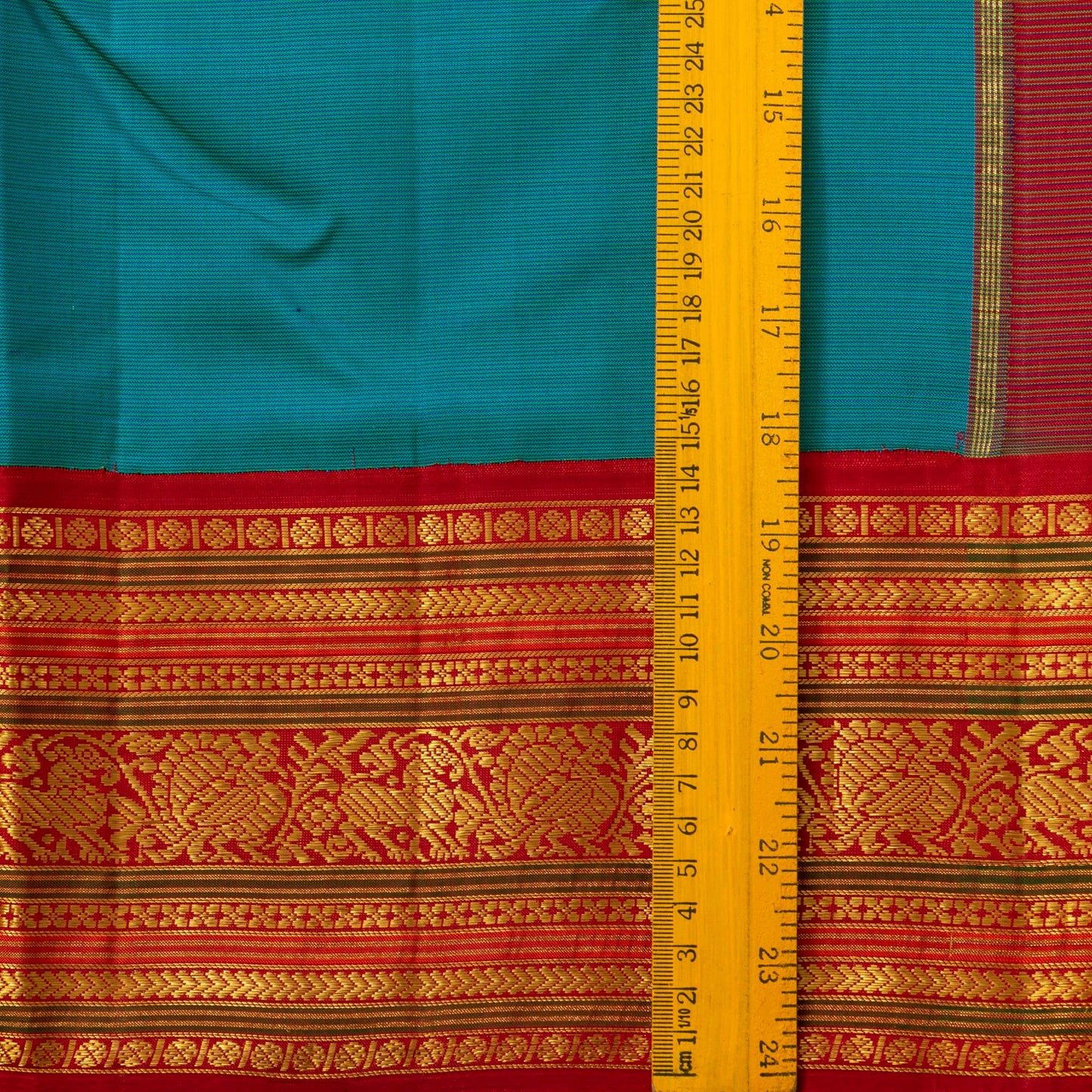 Blue And Red Kanchipuram Silk Saree For Festive Wear PV J 1067
