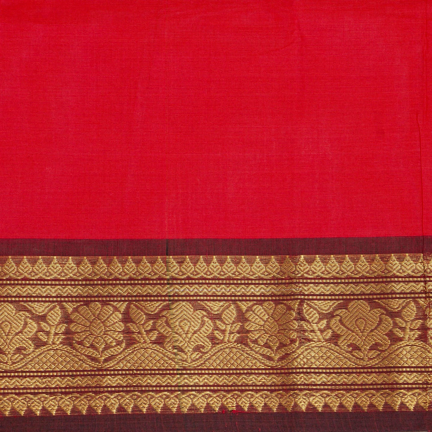 Red And Brown Kanchi Cotton Saree For Festive Wear PV MM KC 822 - Cotton Saree - Panjavarnam PV MM KC 822