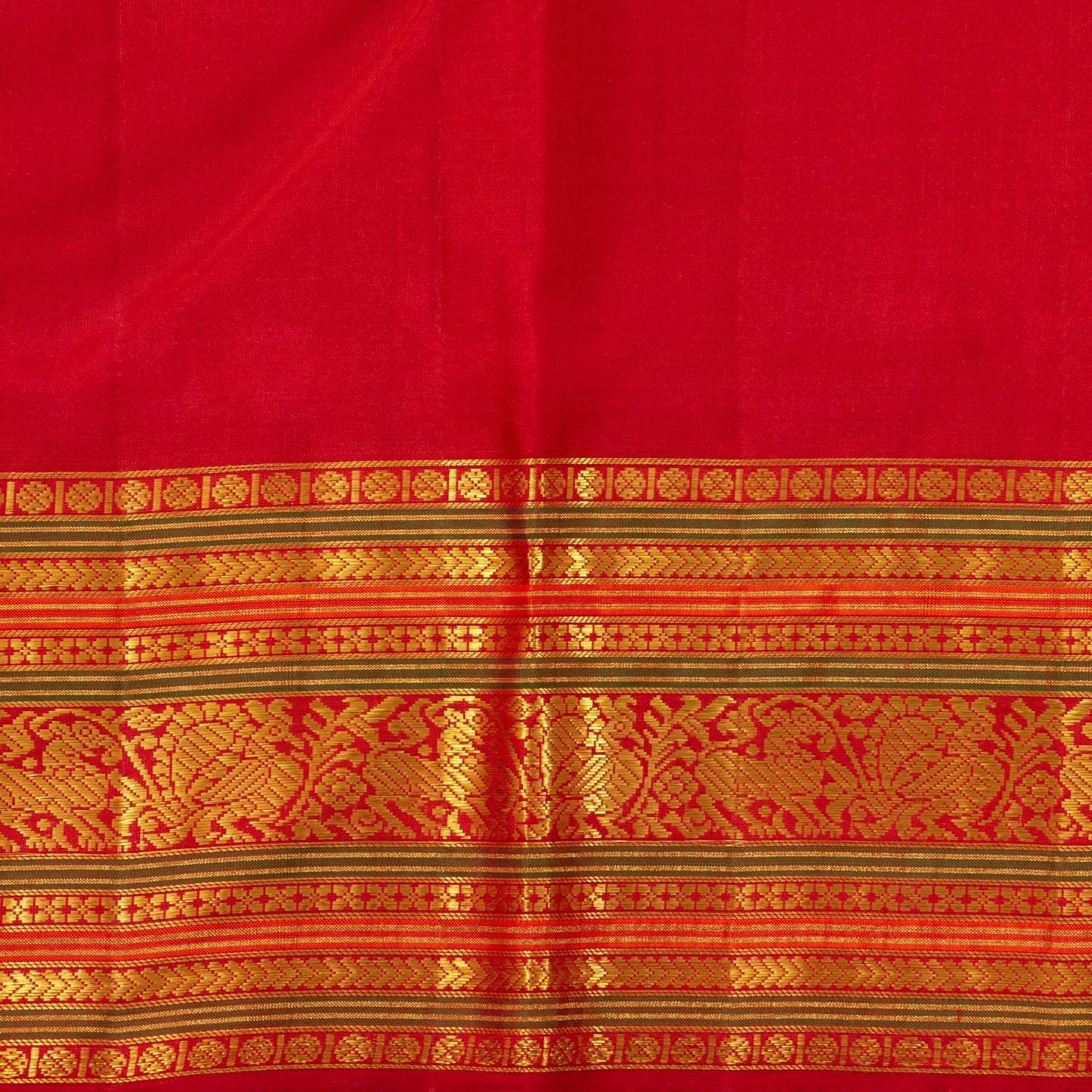 Blue And Red Kanchipuram Silk Saree For Festive Wear PV J 1067