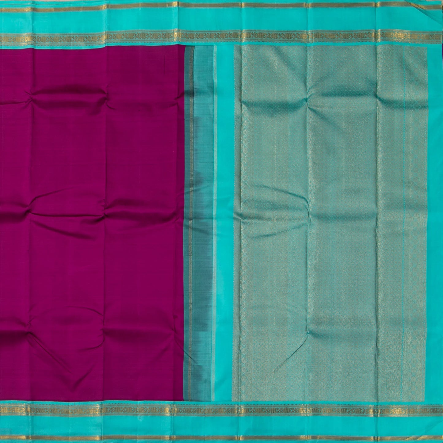 Magenta And Anandha Blue Kanchipuram Silk Saree For Festive Wear PV J 1784