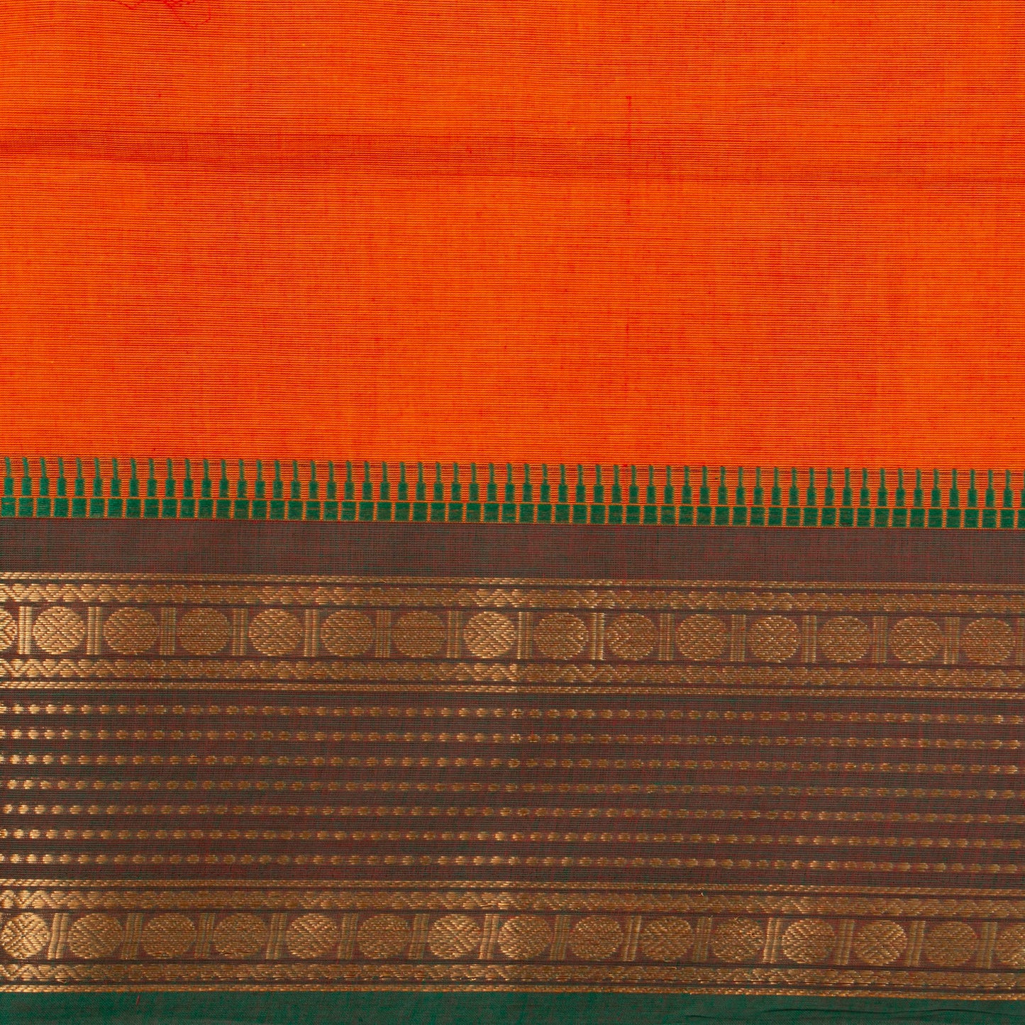 Orange And Green Kanchi Cotton Saree For Festive Wear PV MM KC 851 - Cotton Saree - Panjavarnam PV MM KC 851