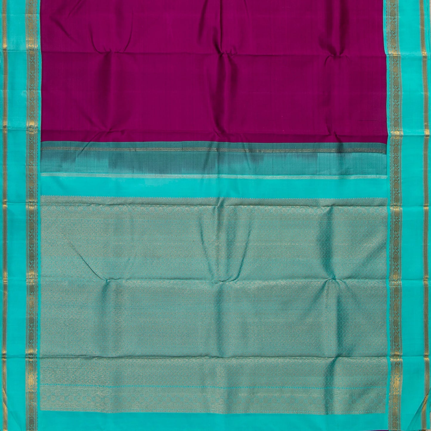Magenta And Anandha Blue Kanchipuram Silk Saree For Festive Wear PV J 1784