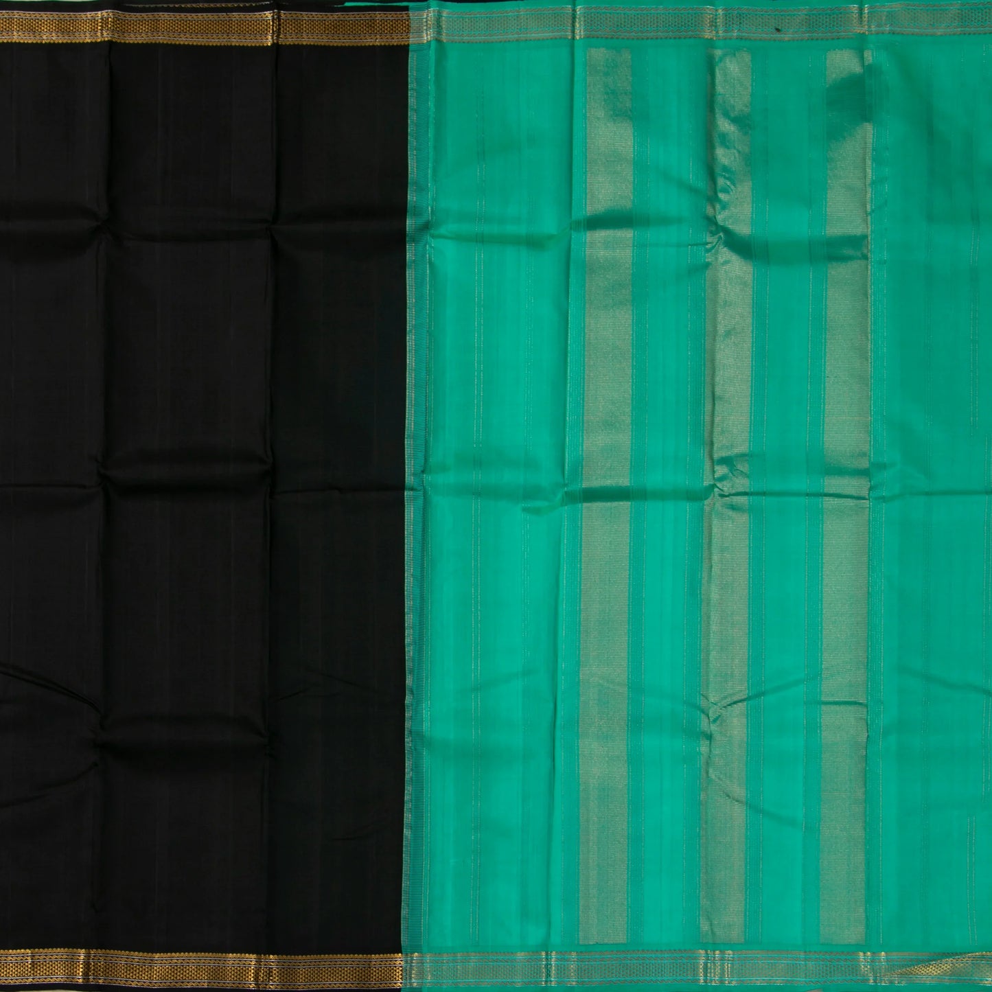 Black And Sea Green Kanchipuram Silk Saree For Festive Wear PV J 1790