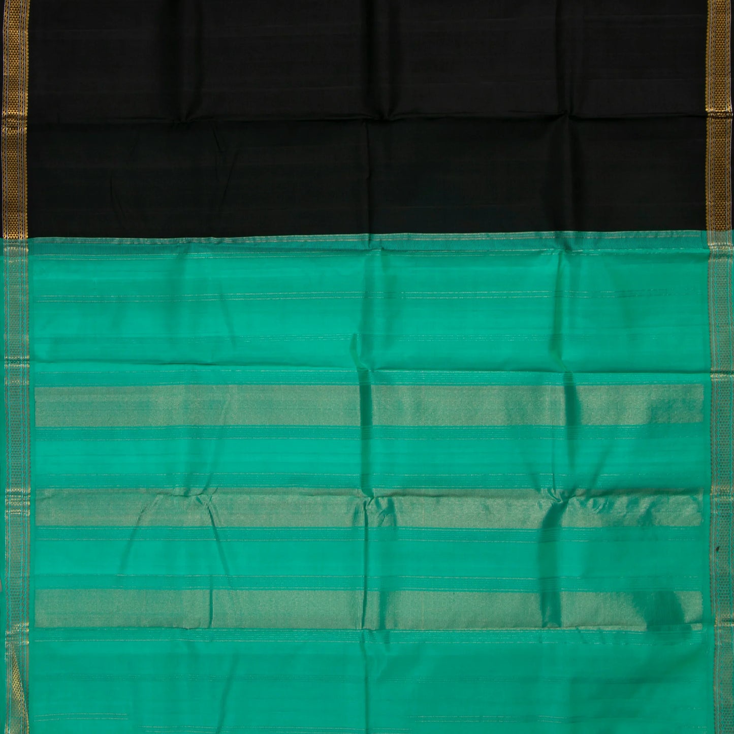 Black And Sea Green Kanchipuram Silk Saree For Festive Wear PV J 1790