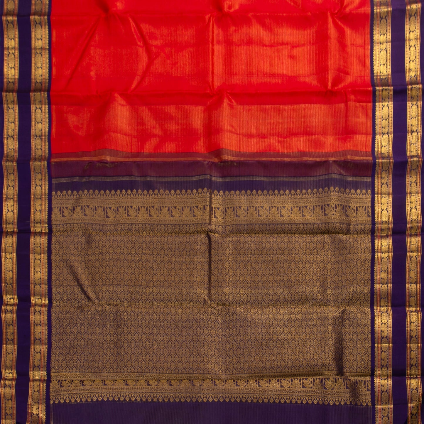 Red And Blue Kanchipuram Silk Saree Vaira Oosi For Wedding Wear PV J 1049