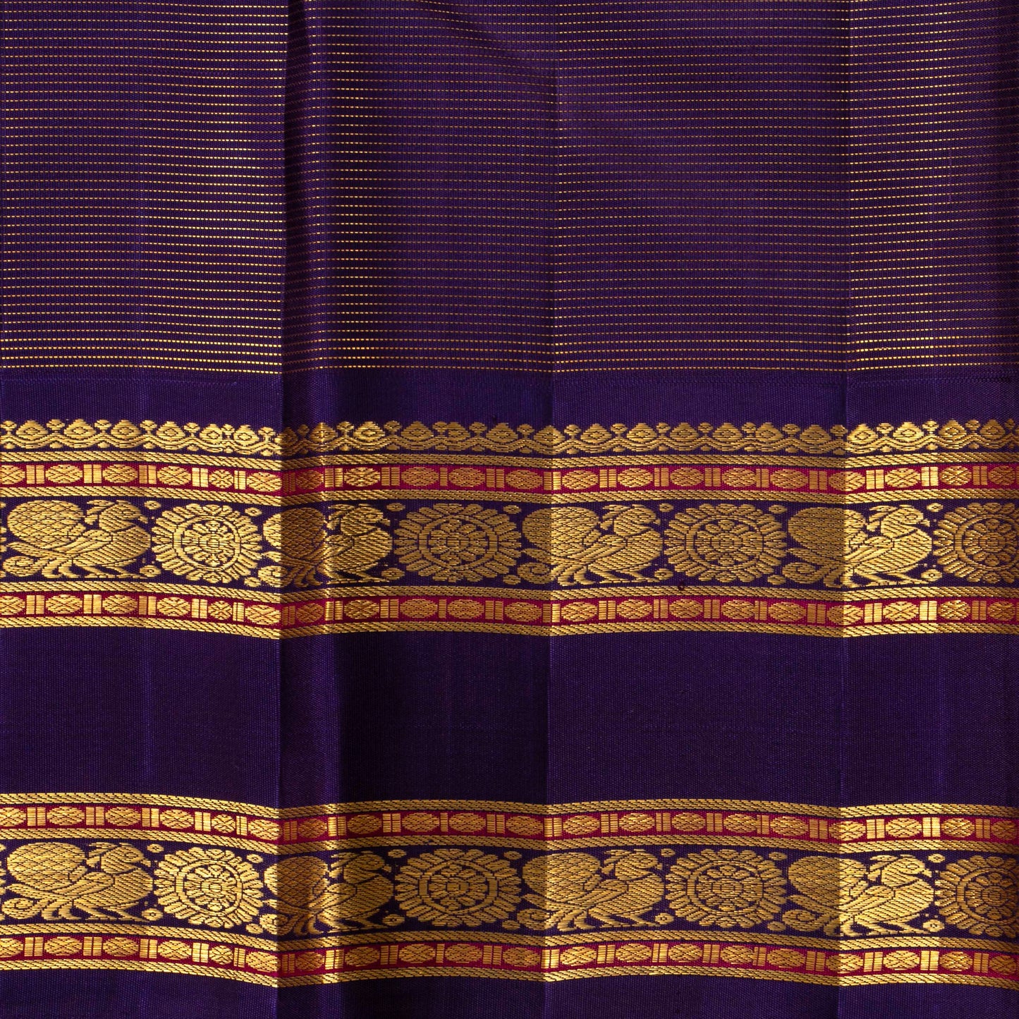 Red And Blue Kanchipuram Silk Saree Vaira Oosi For Wedding Wear PV J 1049