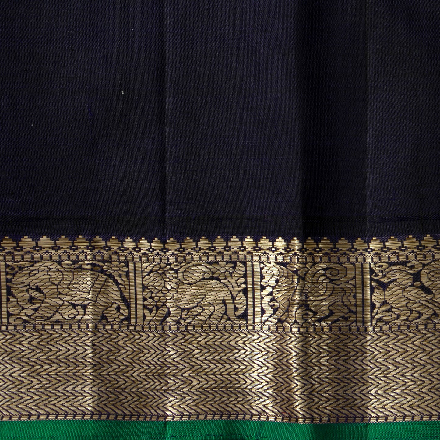 Pastel Peach And Black Kanchipuram Silk Saree For Festive Wear PV J 303