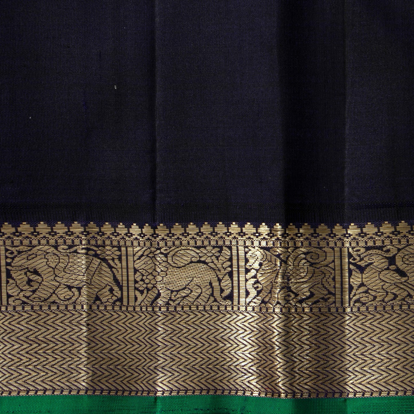 Pastel Peach And Black Kanchipuram Silk Saree For Festive Wear PV J 303