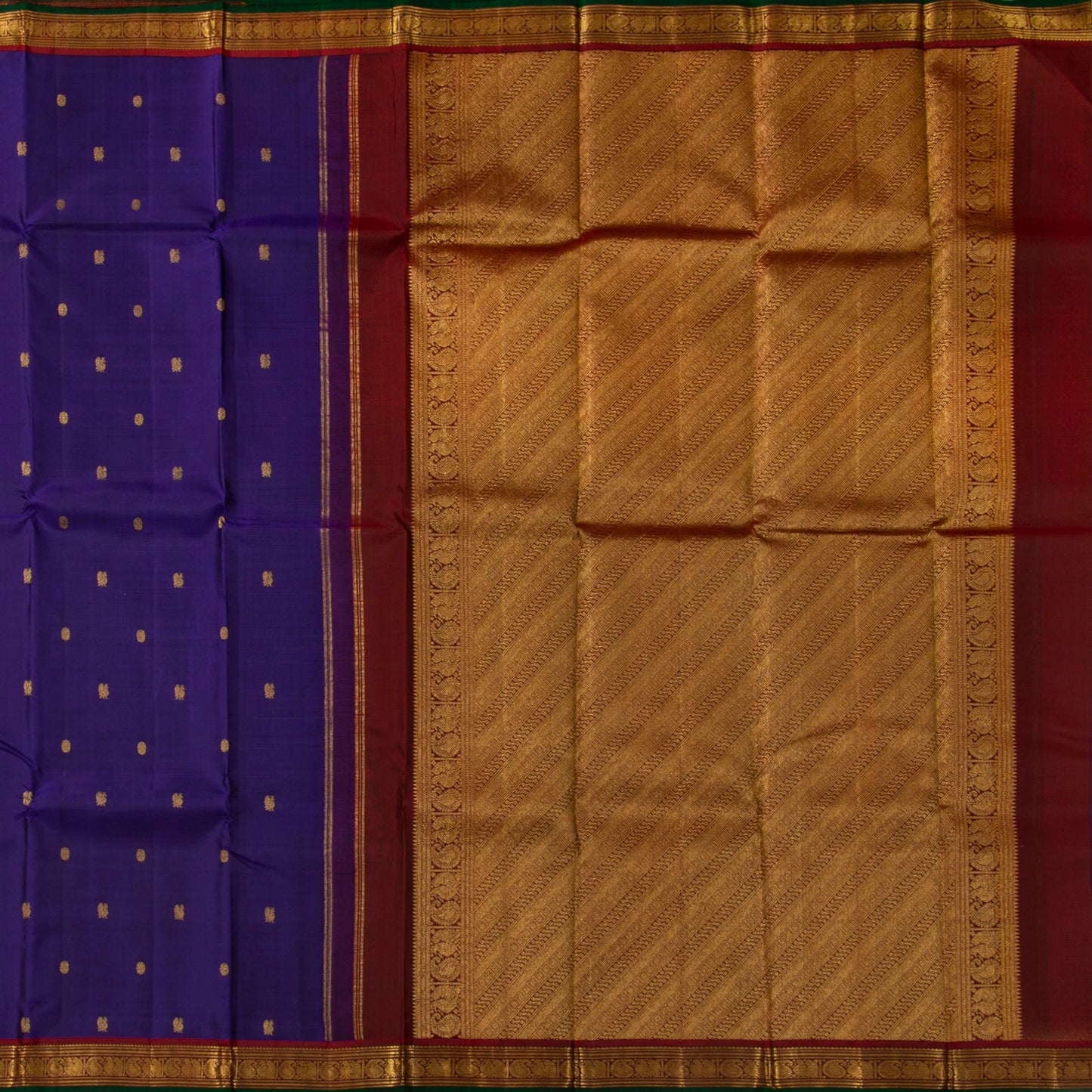 Blue And Maroon Kanchipuram Silk Saree For Festive Wear PV J 1785