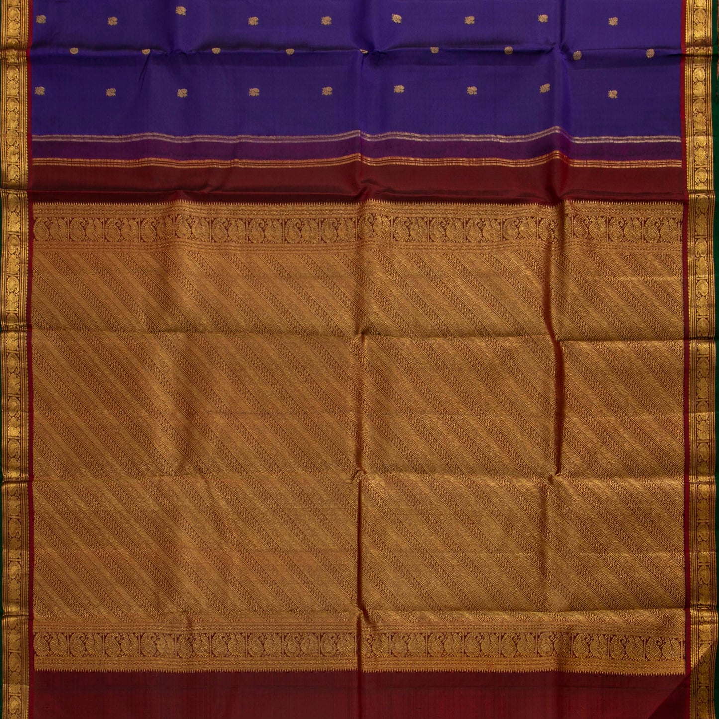 Blue And Maroon Kanchipuram Silk Saree For Festive Wear PV J 1785