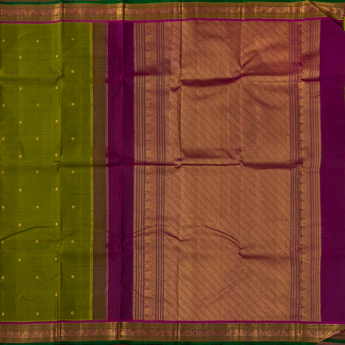 Mehendi Green And Magenta Kanchipuram Silk Saree For Festive Wear PV J 1787