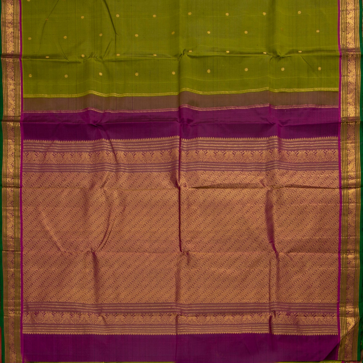 Mehendi Green And Magenta Kanchipuram Silk Saree For Festive Wear PV J 1787