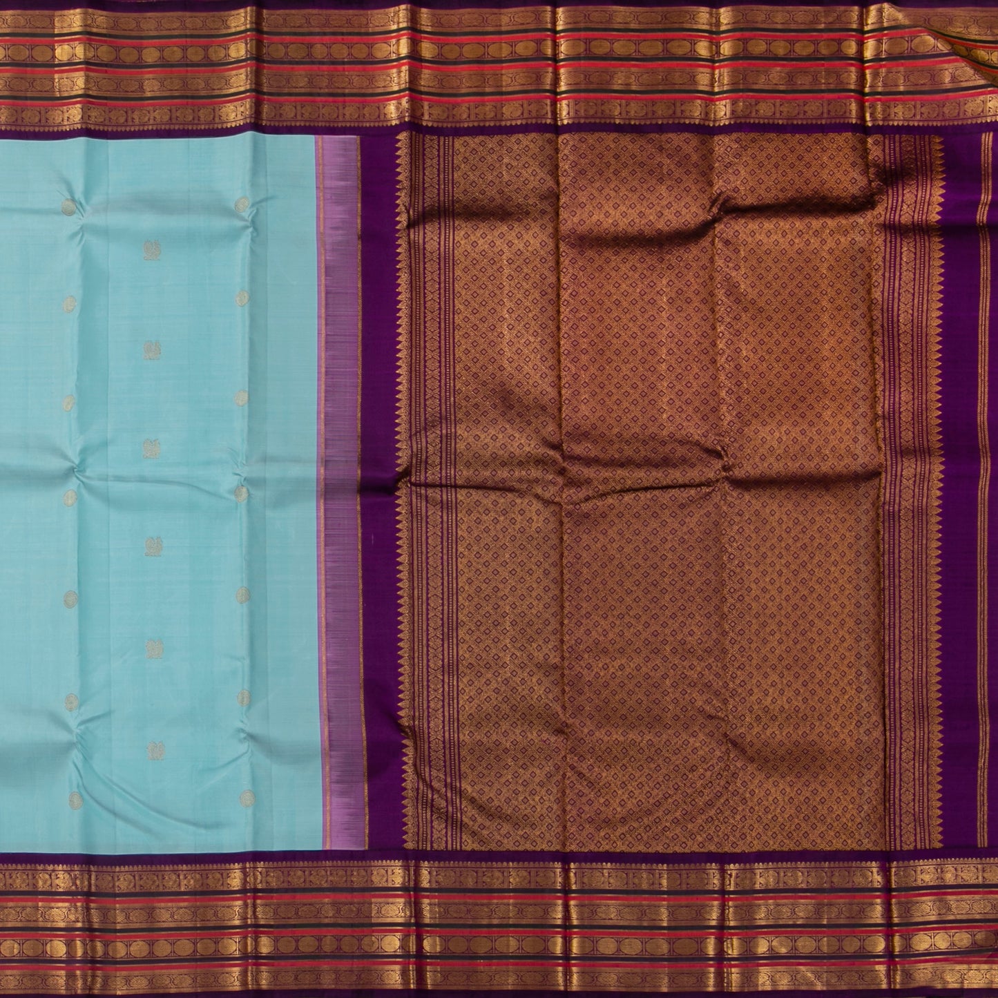 Anandha Blue And Magenta Kanchipuram Silk Saree For Wedding Wear PV J 1778