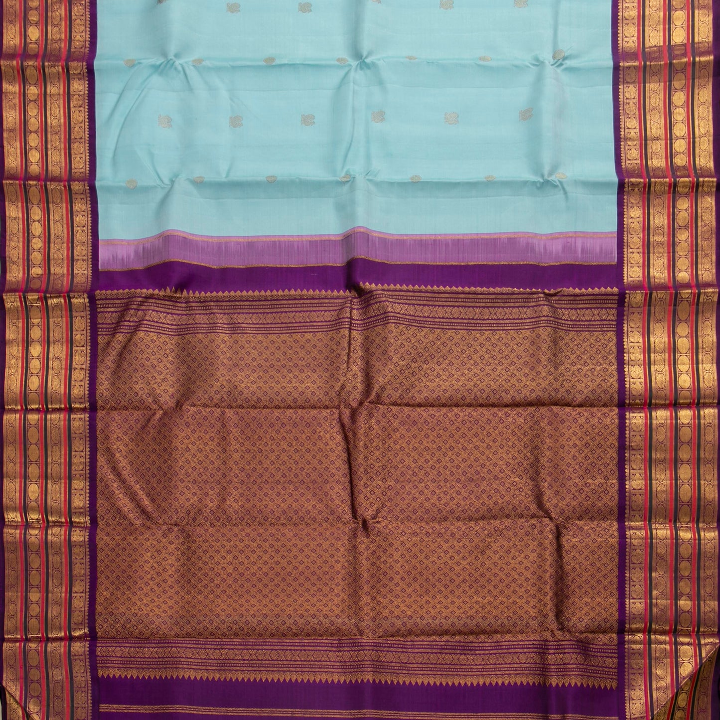 Anandha Blue And Magenta Kanchipuram Silk Saree For Wedding Wear PV J 1778
