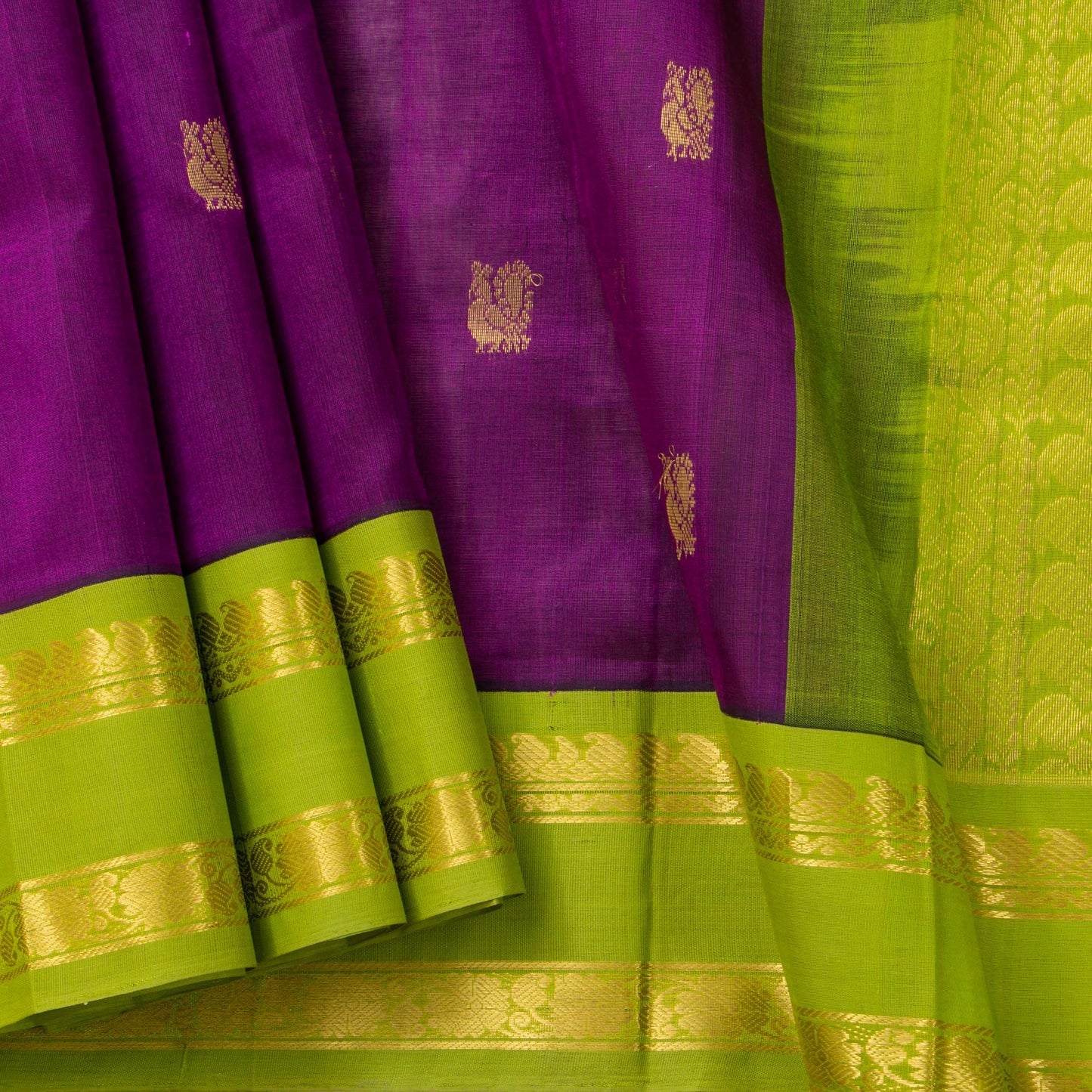 Purple And Green Kanchi Silk Cotton Saree For Festive Wear VP SC 166