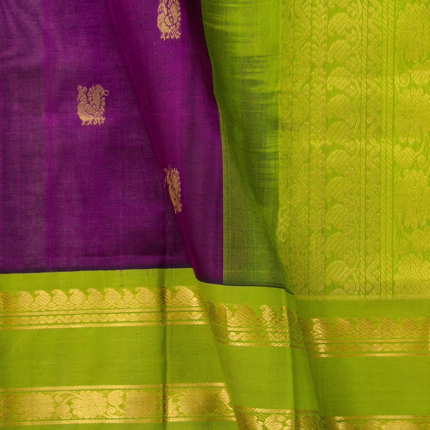Purple And Green Kanchi Silk Cotton Saree For Festive Wear VP SC 166