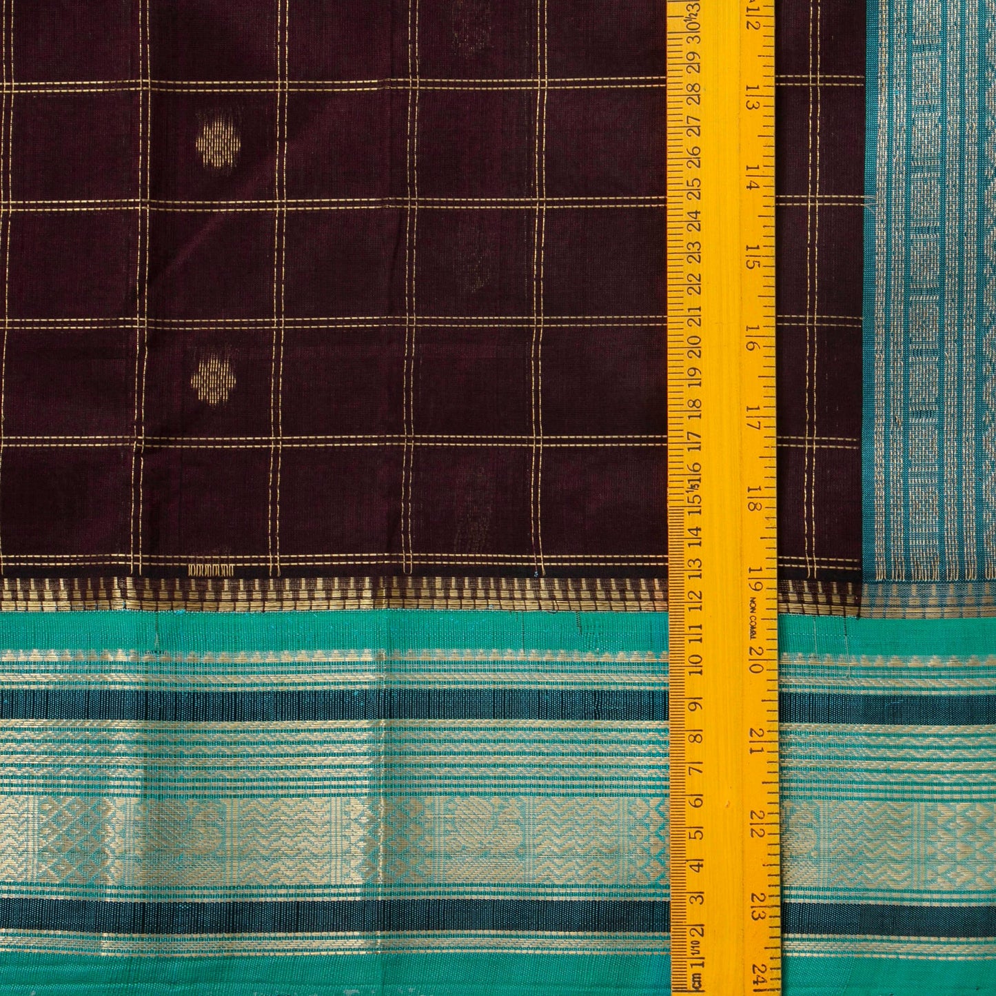Purple And Teal Kanchi Silk Cotton Saree With Zari Checks For Festive Wear VP SC 174