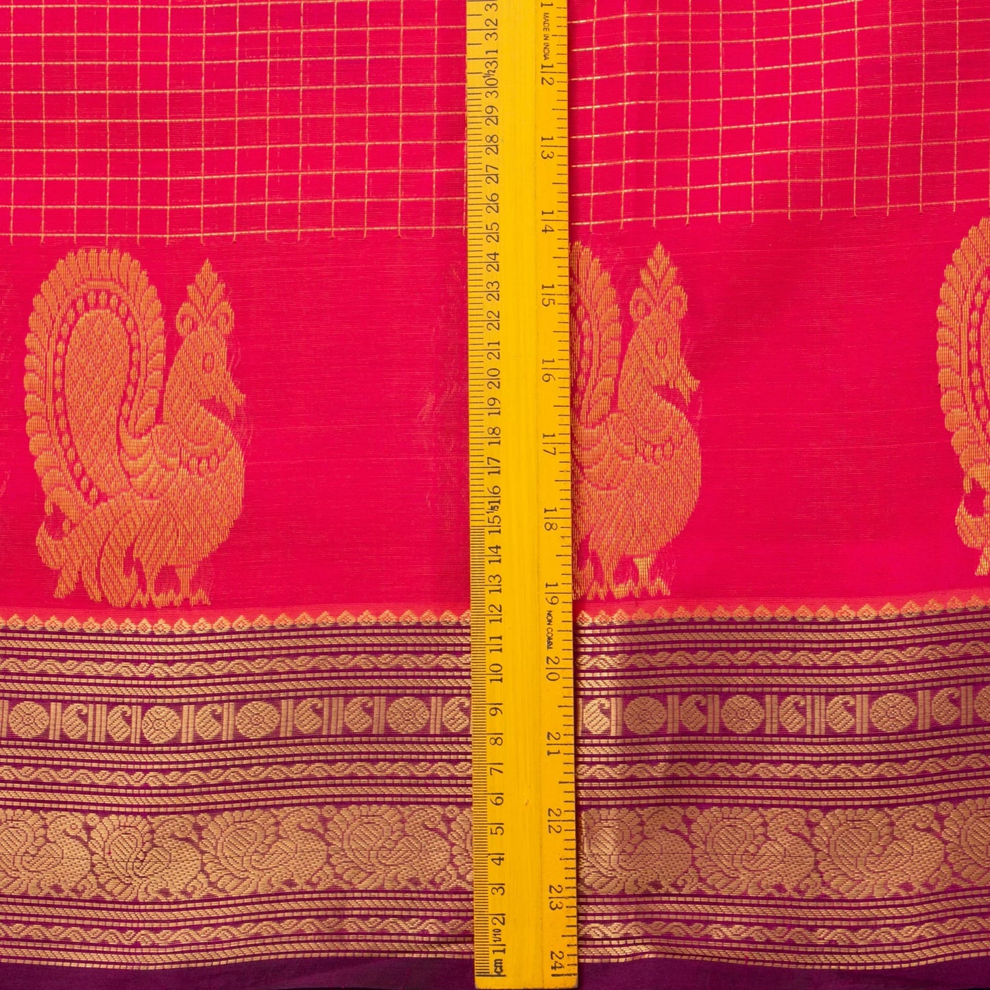 Pink And Brown Kanchi Silk Cotton Saree With Zari Checks For Festive Wear VP SC 124